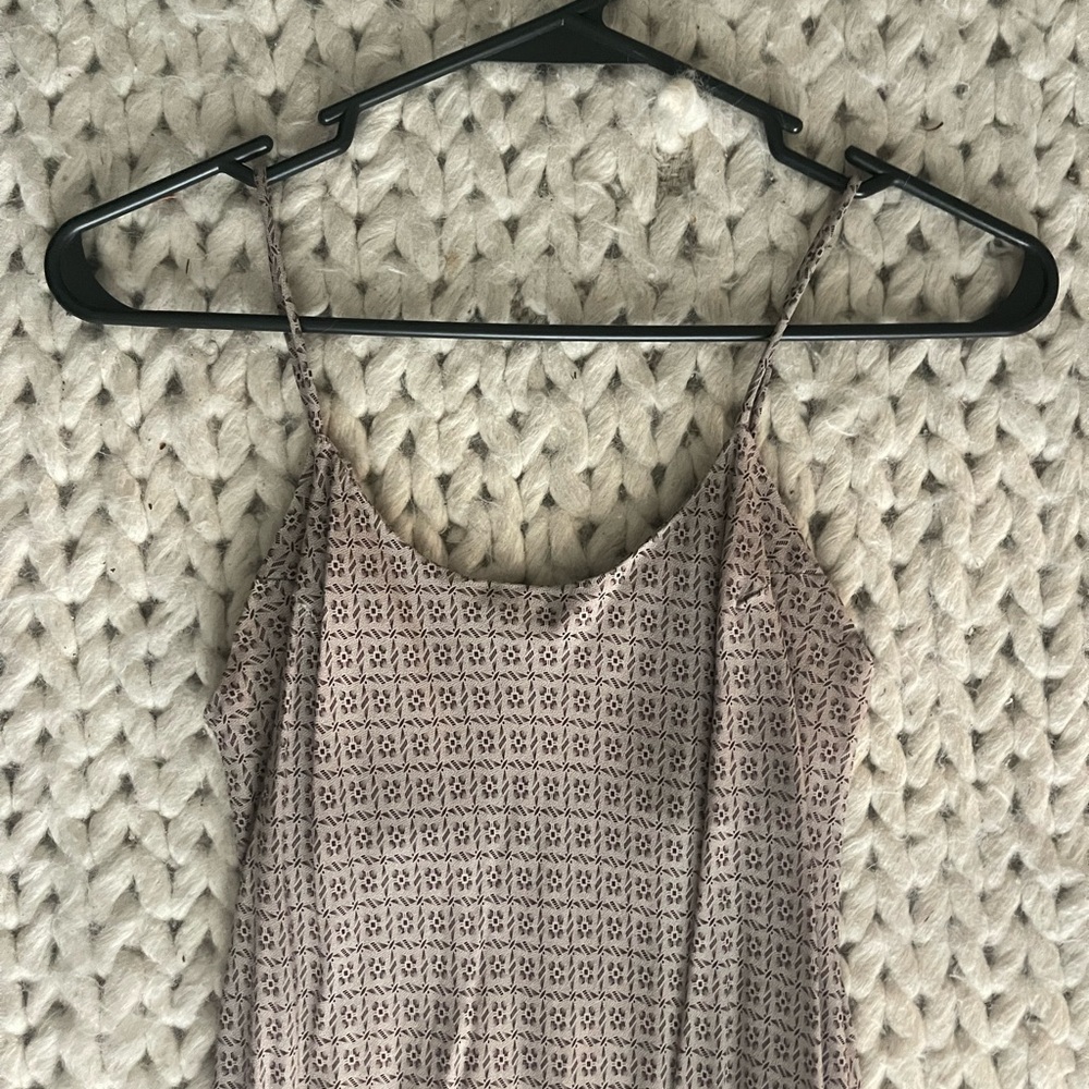 Vintage Elegant Tan Patterned Slip-in Maxi Dress - Picture 5 of 8